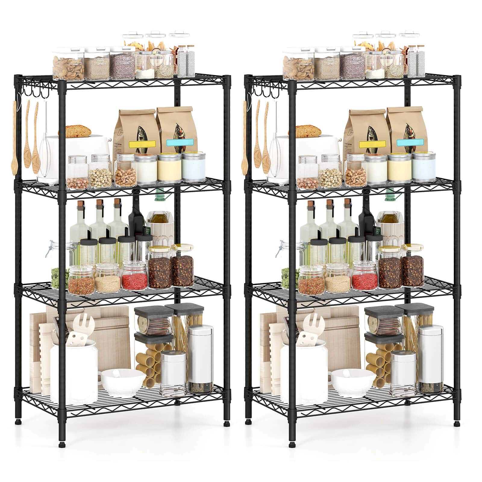 Costway - 2 PCS Metal Storage Shelving Unit 600 LBS Storage Organizer with V-Shaped Rack - Black