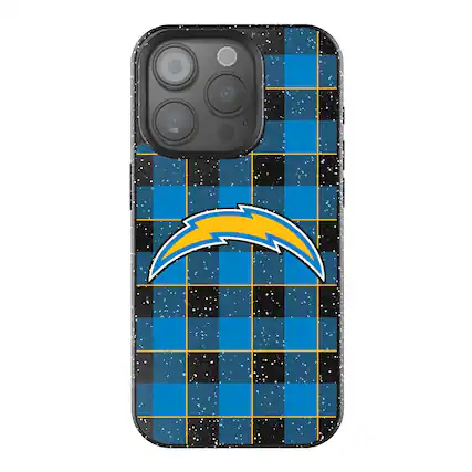 Front. Keyscaper - Los Angeles Chargers Plaid Bling iPhone Case - 16 Pro Max - Black.