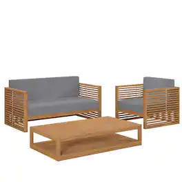 Modway - Carlsbad 3-Piece Teak Wood Outdoor Patio Set - Grade A Premium Teak, All-Weather Cushions - Natural Gray
