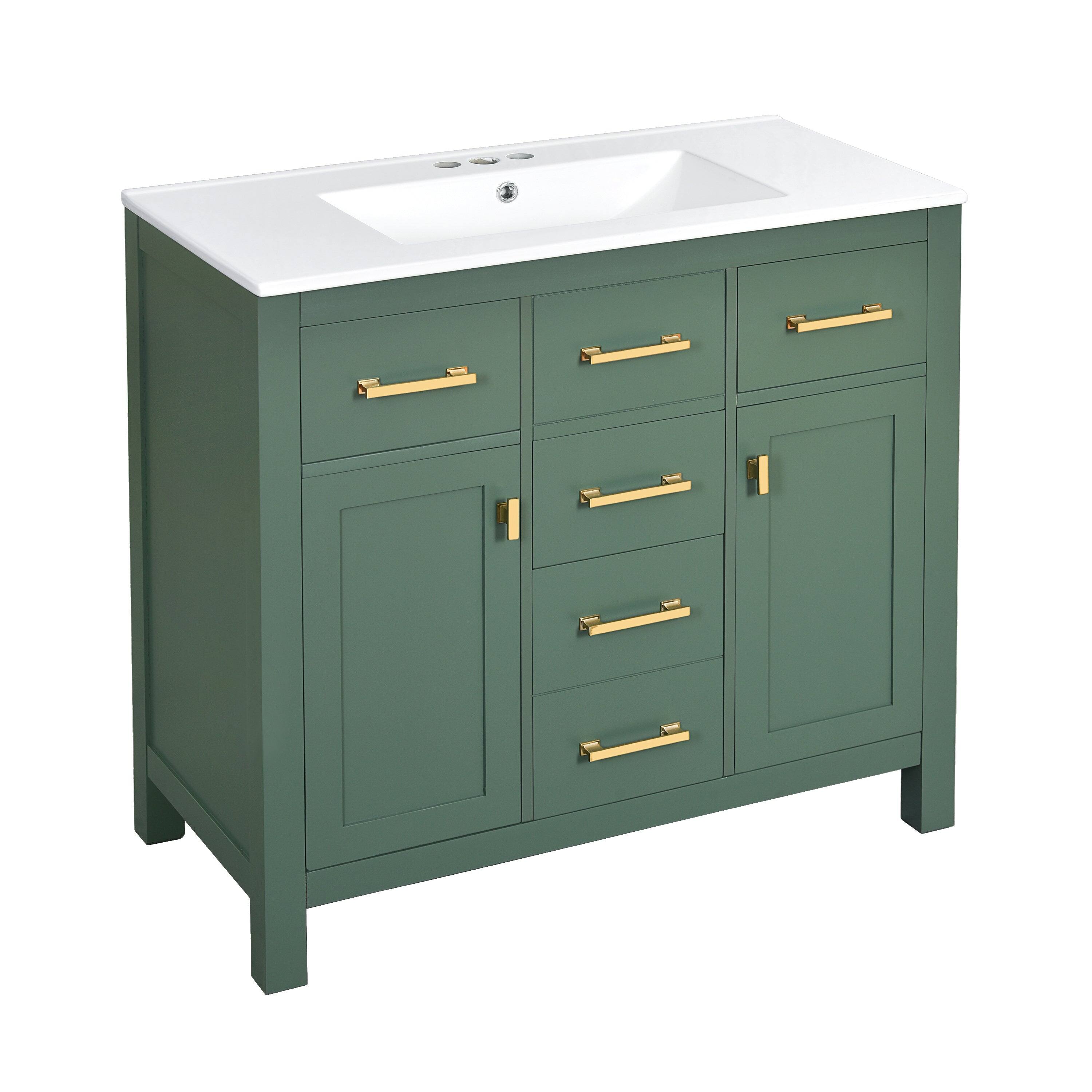 Alt View 9. Boyel Living - 36 Inch Modern Bathroom Vanity with Ceramic Sink Four Drawers Two Cabinets Green - Green.