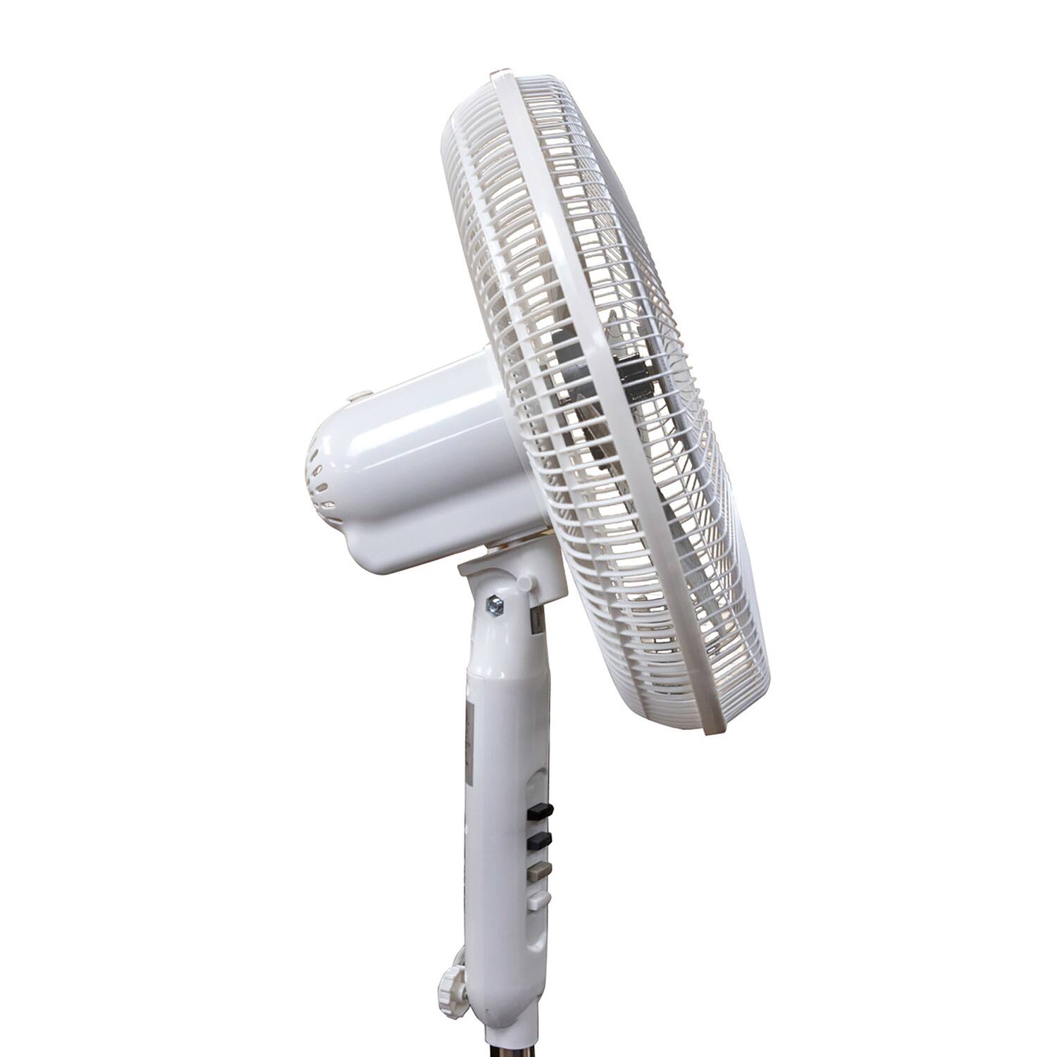 Angle. Seasons Comfort - 16" 3-Speed Oscillating Fan with Pedestal Base, FPD16 - White.