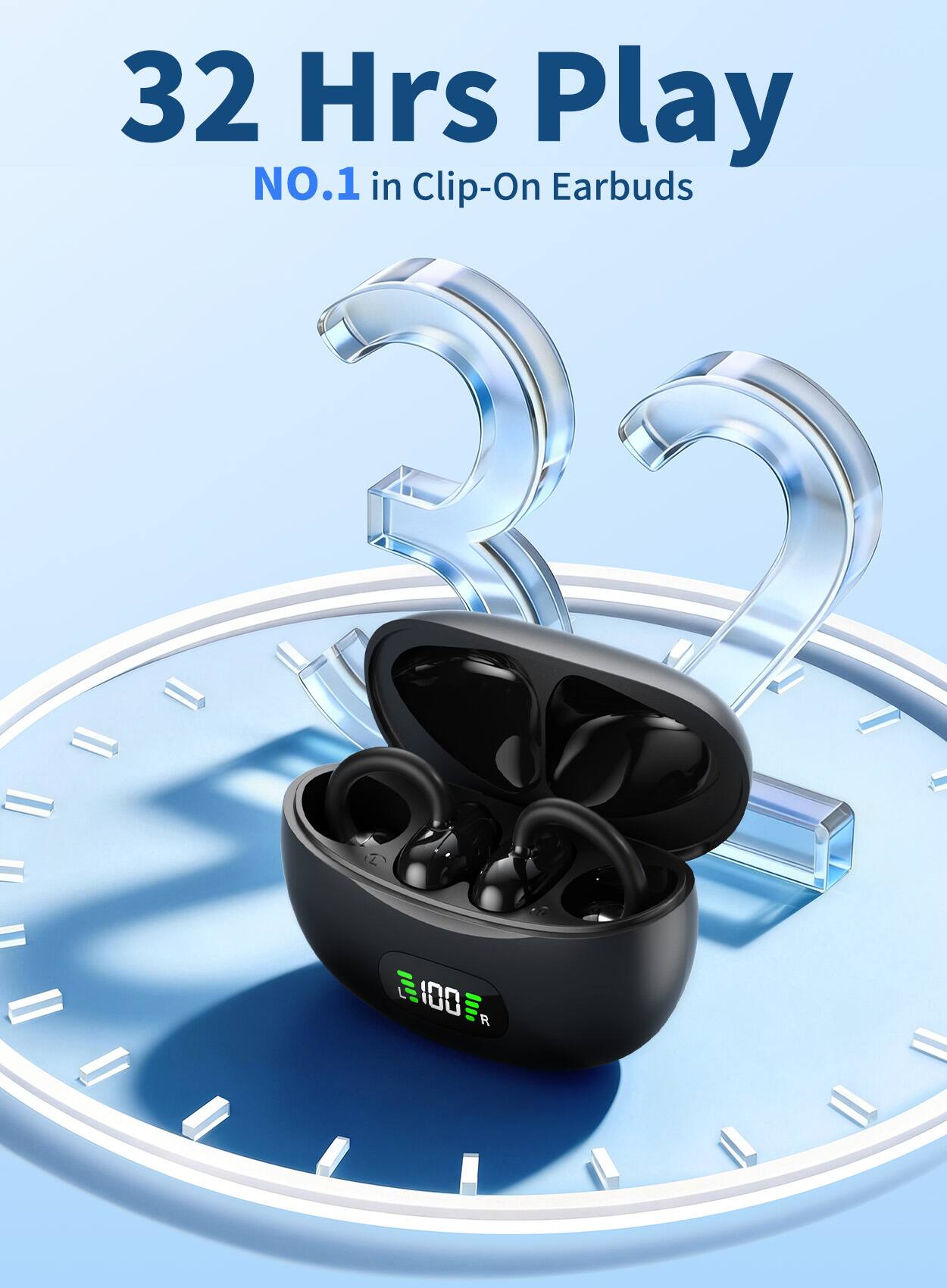 32 Hrs Play  
NO.1 in Clip-On Earbuds