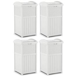 Suncast - Trash Can Hideaway Outdoor 33 Gallon Garbage Waste Bin, (4 Pack) - White