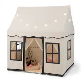 Costway - Kids Play Castle Tent Large Playhouse Toys Gifts w/ Star Lights Washable Mat - Beige