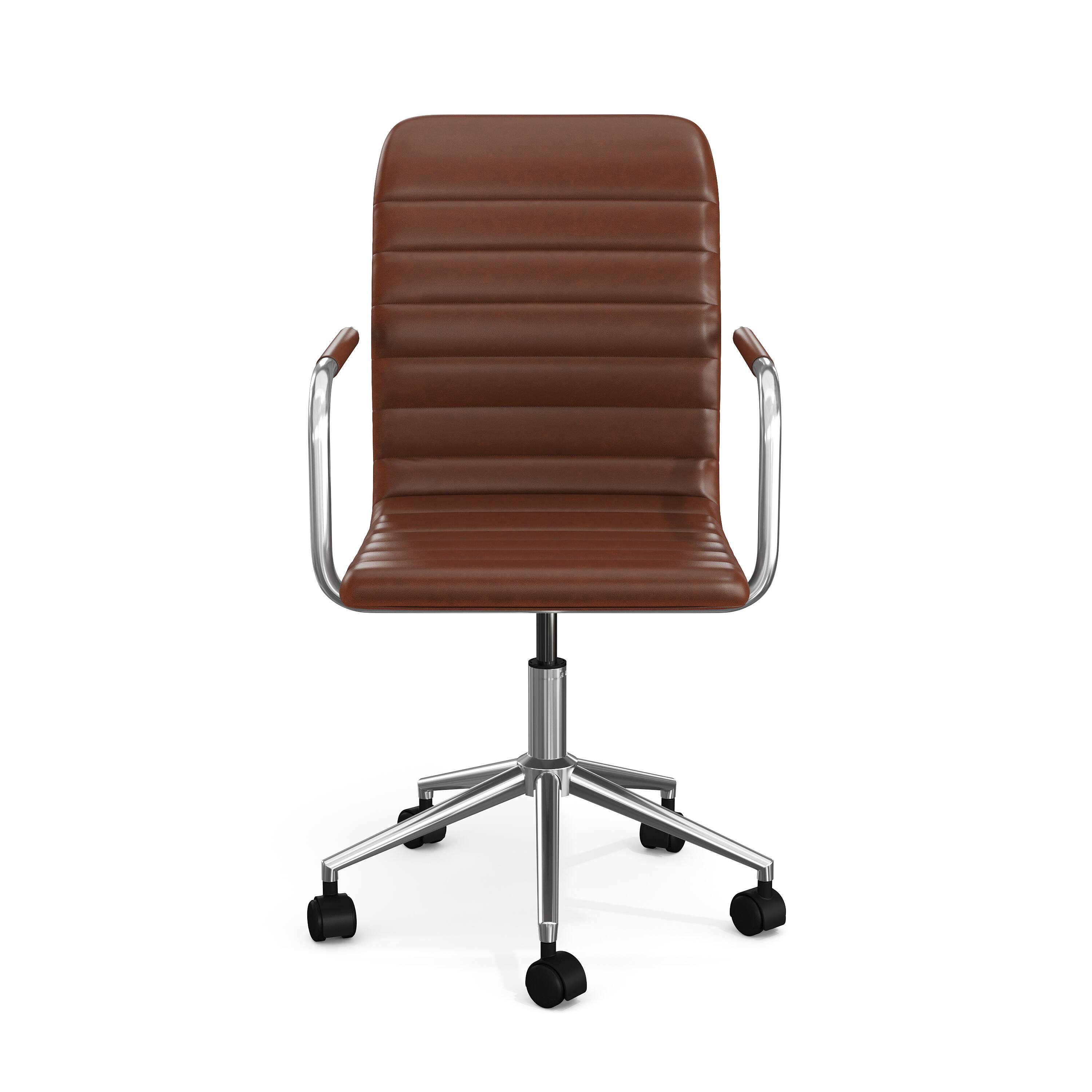 Alt View 10. Martha Stewart - Taytum Upholstered Swivel Home Office Chair with Integrated Armrests - Saddle Brown Faux Leather/Polished Nickel Frame.