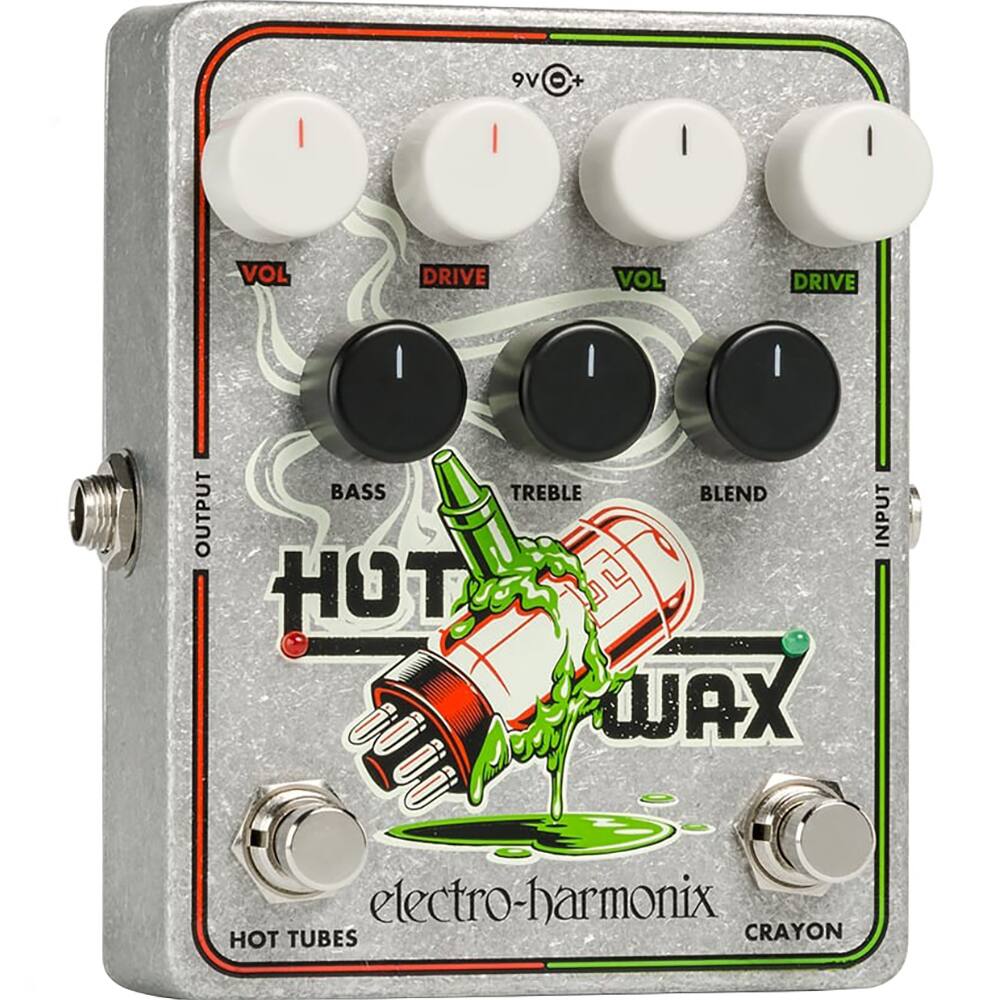 HOT WAX  
electro-harmonix  
HOT TUBES  
CRAYON  

9V  
VOL  
DRIVE  
VOL  
DRIVE  
BASS  
TREBLE  
BLEND  

OUTPUT  
INPUT