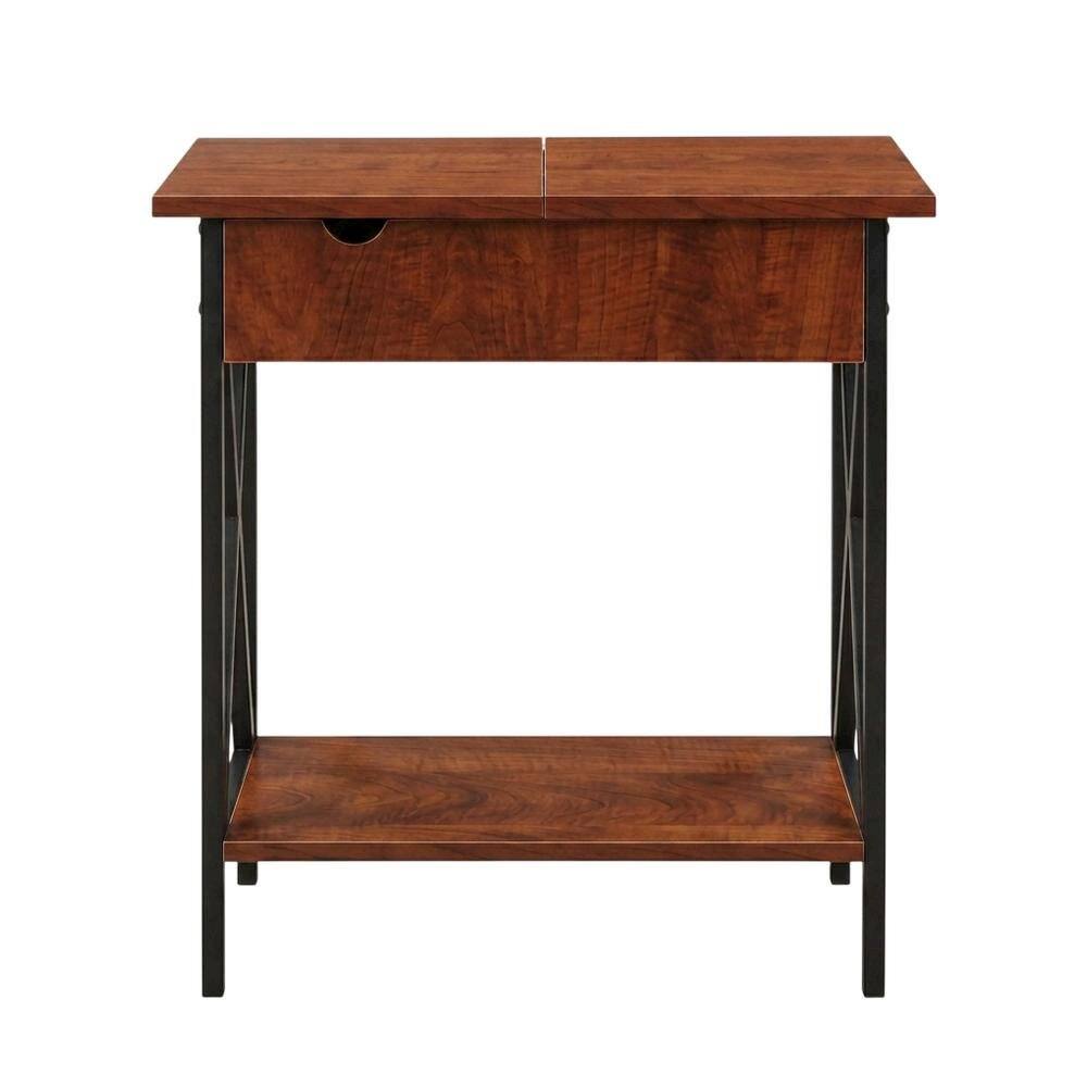 Angle. FurniFact - Small coffee table with flip top functionality and compact design - Cherry.