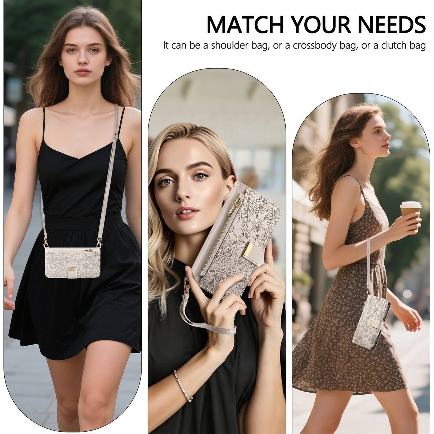 MATCH YOUR NEEDS  
It can be a shoulder bag, or a crossbody bag, or a clutch bag