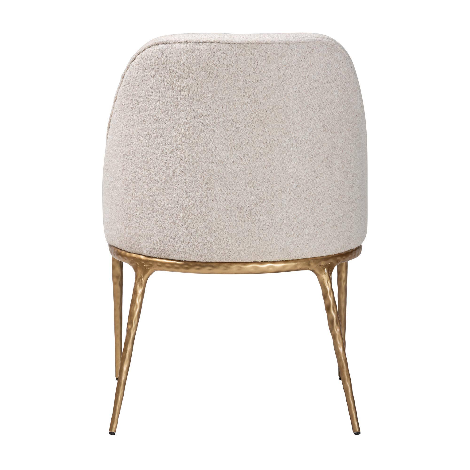 Back. Baxton Studio - Nalima Dining Chair - Modern Boucle Accent Side Chair with Hand-Forged Metal Frame and Wingback Seat - Ivory/Gold.
