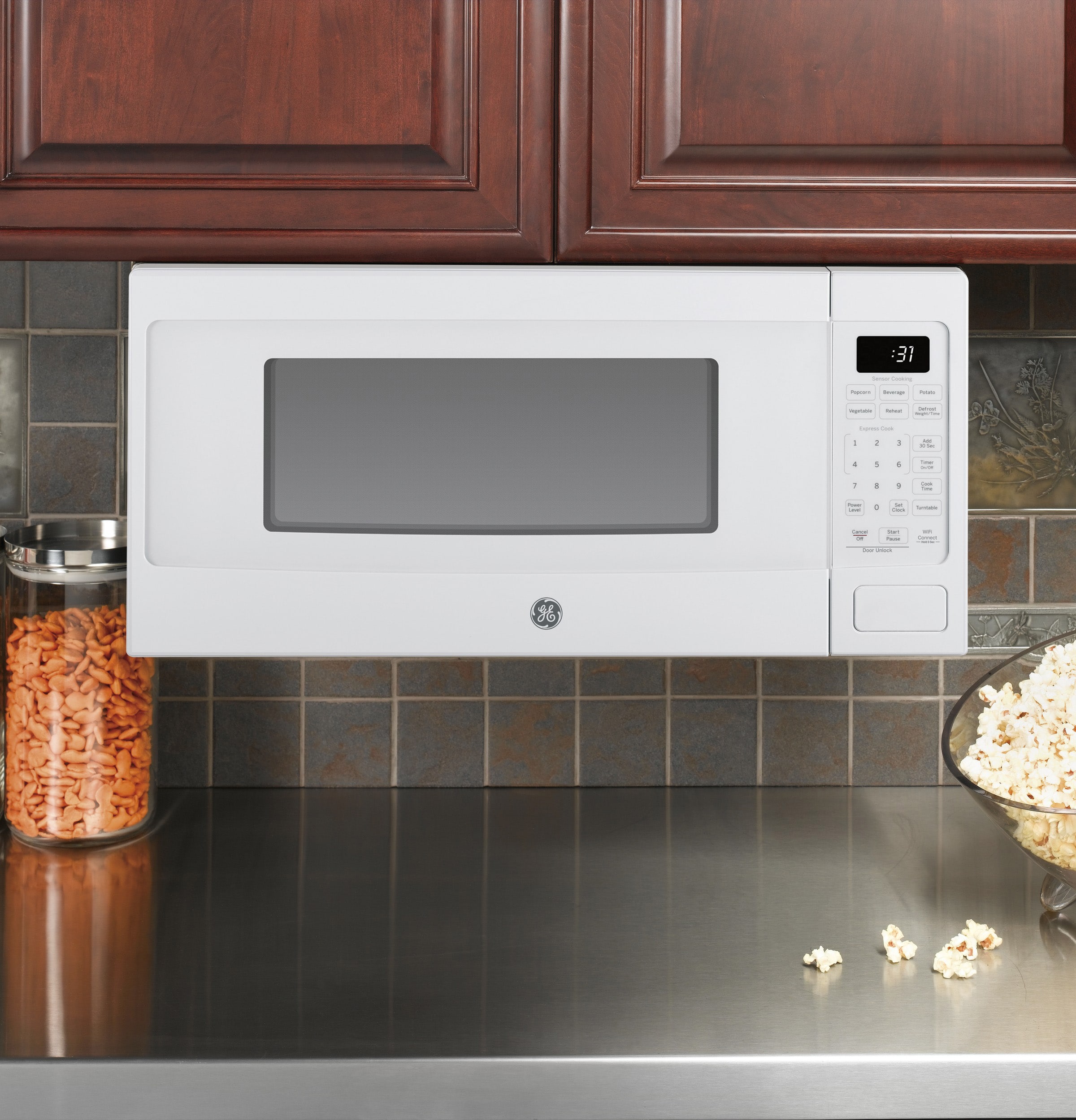 Alt View 14. GE Profile - 1.1 Cu. Ft. Countertop Microwave with Sensor Cooking and Built-In Capable Option - White.
