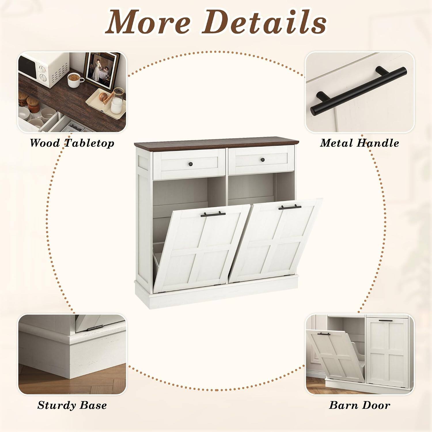 More Details

- Wood Tabletop
- Metal Handle
- Sturdy Base
- Barn Door