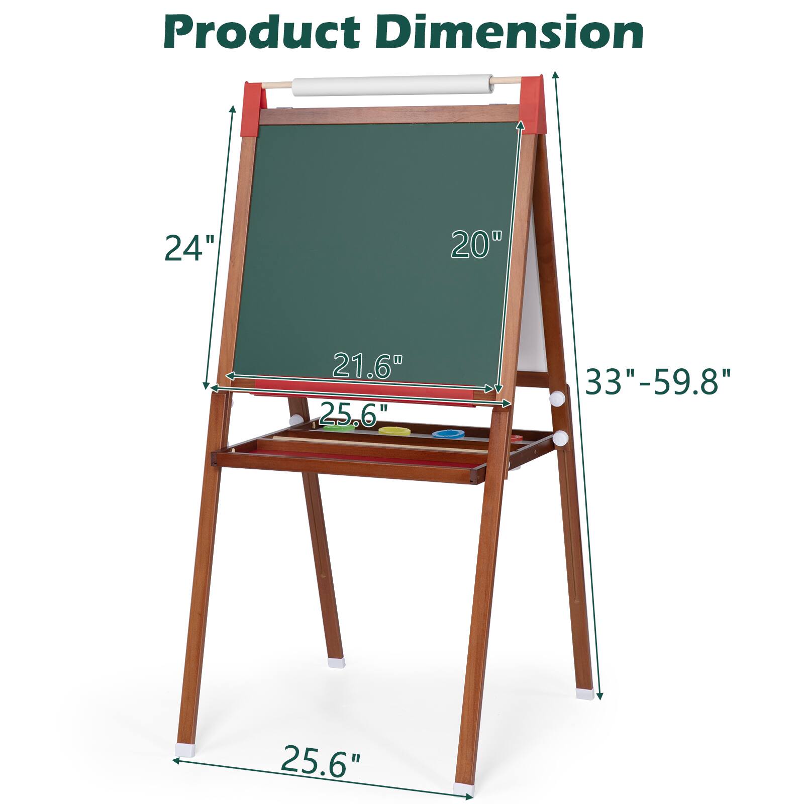 Product Dimension

- Width: 24"
- Height: 20"
- Depth: 21.6"
- Adjustable Height: 33" - 59.8"
- Base Width: 25.6"
- Base Depth: 25.6"