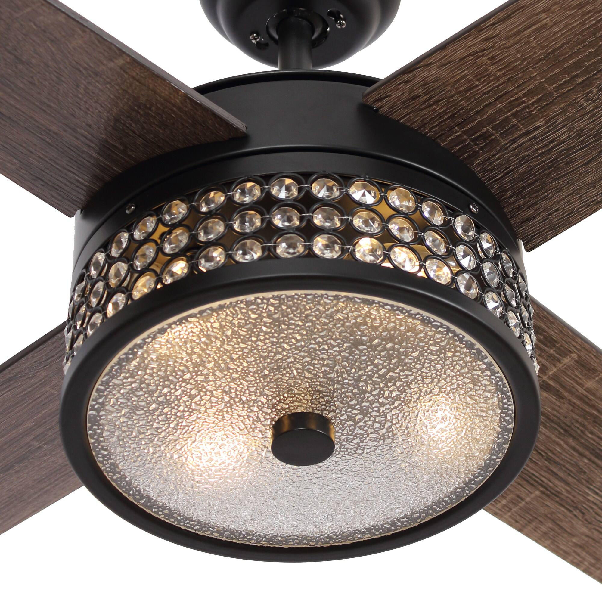 Alt View 5. Parrot Uncle - 52" Farmhouse Black 4-Blade Crystal Ceiling Fan with Remote Control - Black.