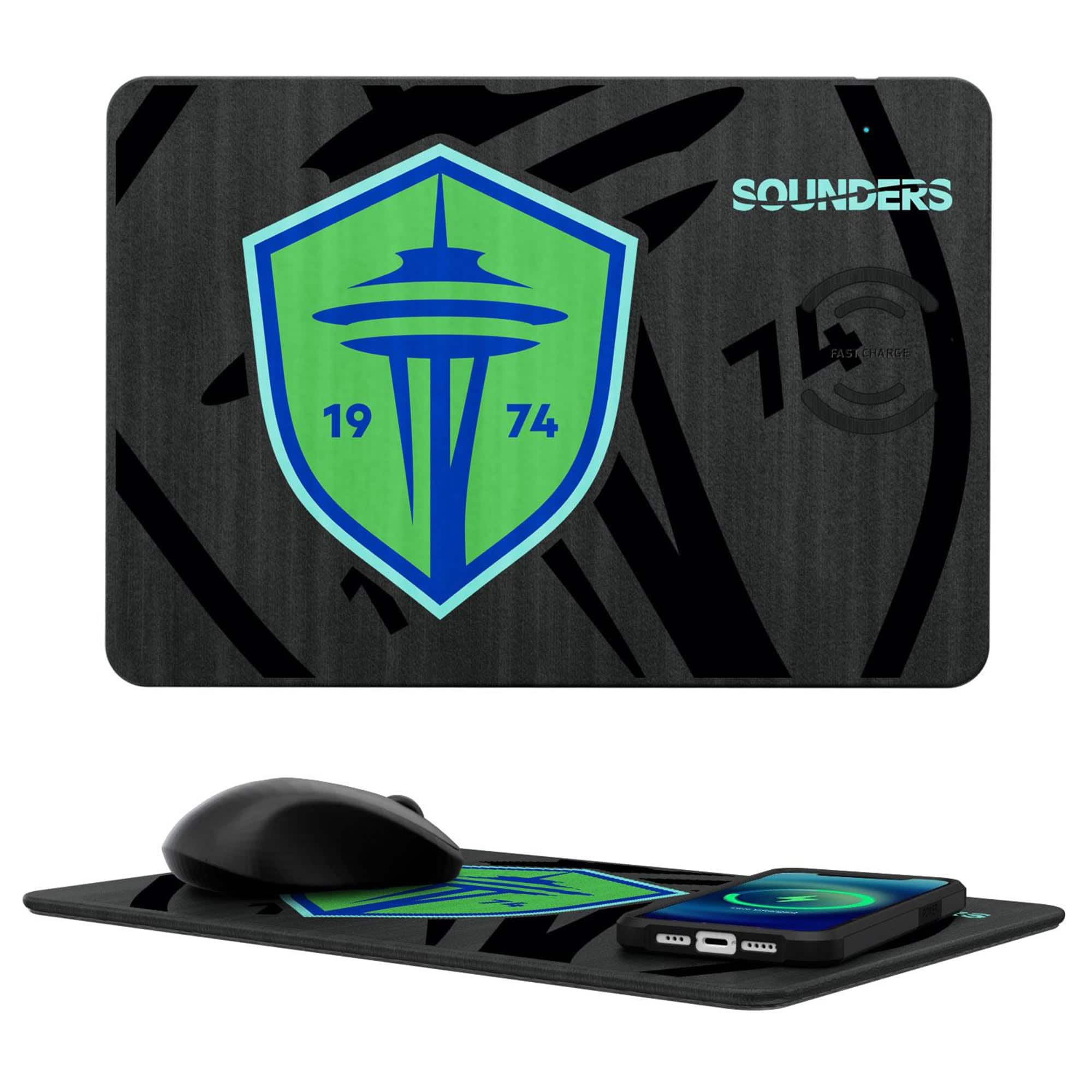 Keyscaper - Seattle Sounders FC Mono Tilt Logo Wireless Charger & Mouse Pad - Multicolor
