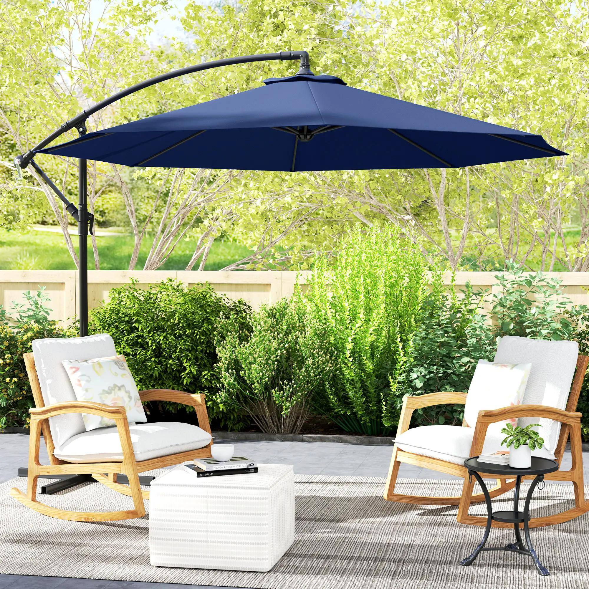 Alt View 6. Spaco - Spaco 10 Ft Cantilever Patio Umbrella, Tilt Offset Shade with Cross Base - Navy Blue.