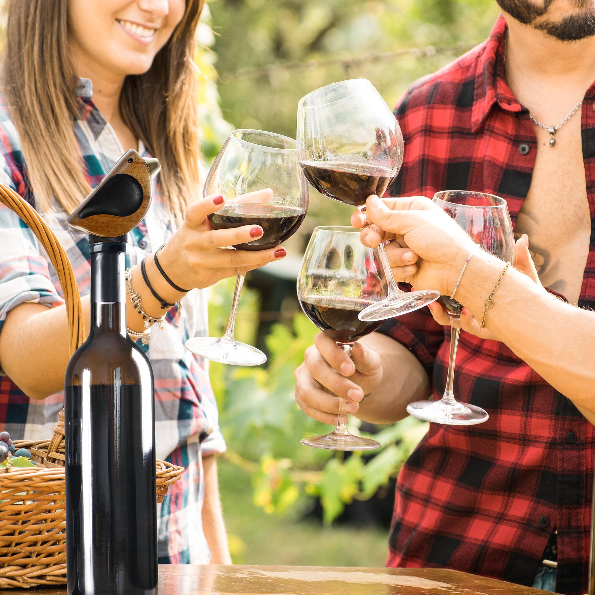 Alt View 1. Songbird Specialties - "Singing" Wine Bottle Pourer, Black - Brown, Black.