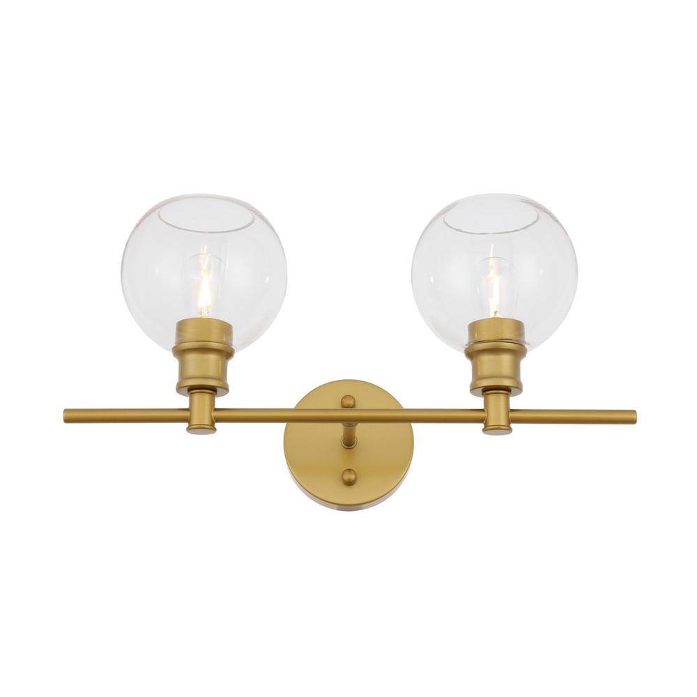 Alt View 8. Living District - Collier 2 light Brass and Clear glass Wall sconce - Brass And Clear Glass.
