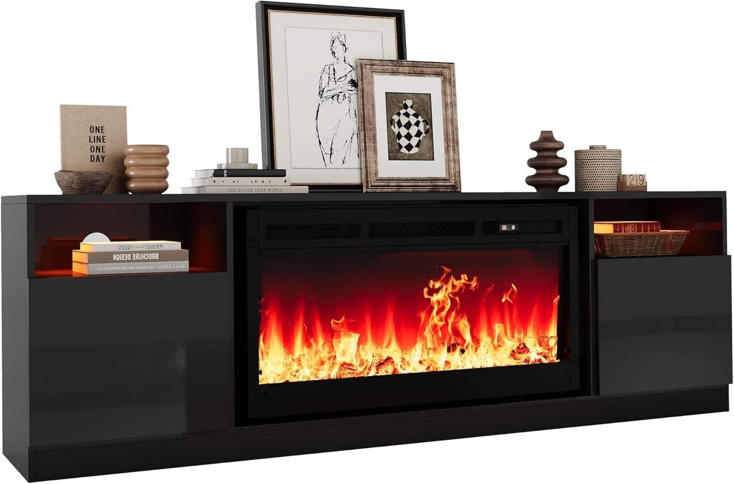 Qeetex - 36 Inch Electric Fireplace 70Inch TV Stand Entertainment Center with Fireplace for TVs Up
