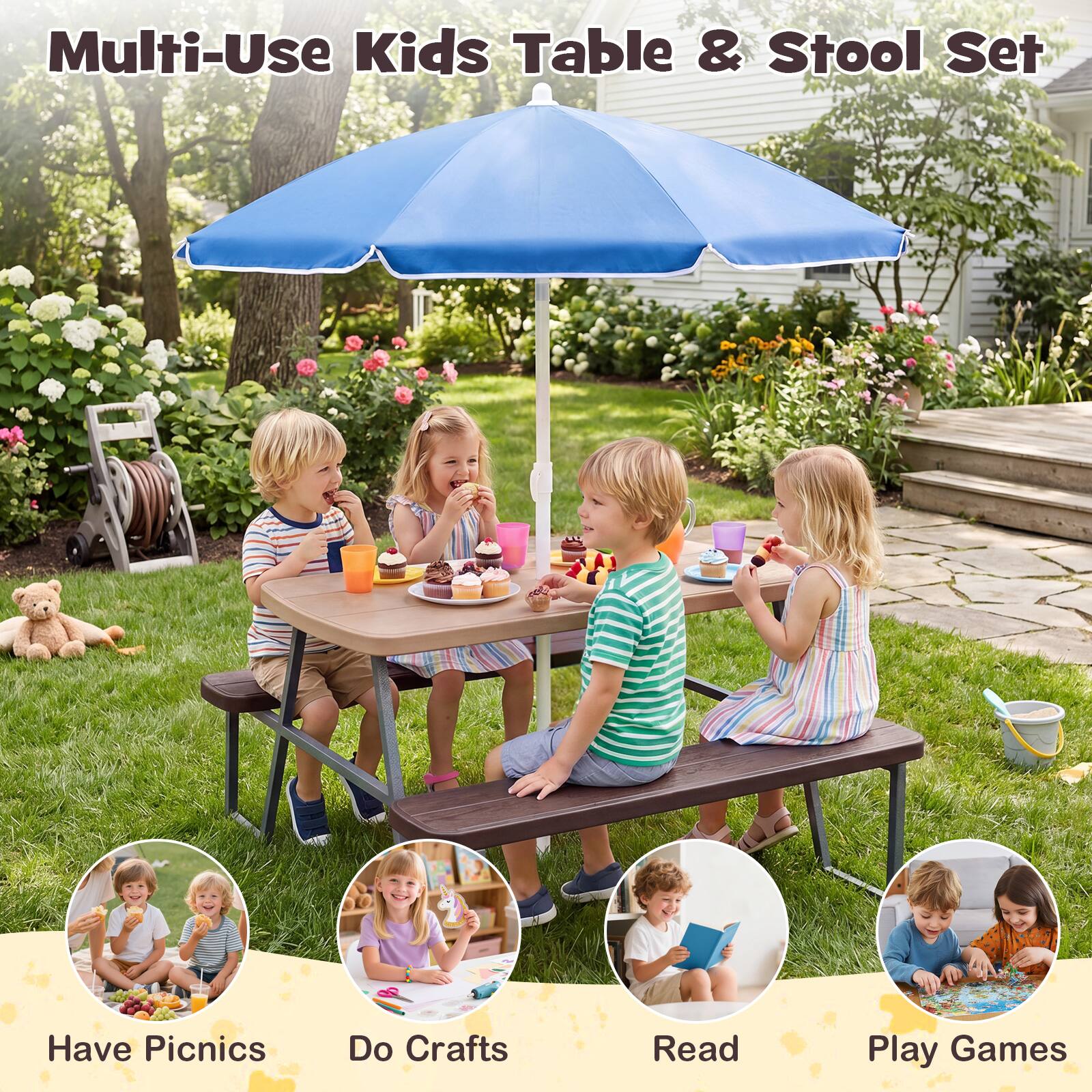 Multi-Use Kids Table & Stool Set

Have Picnics  
Do Crafts  
Read  
Play Games