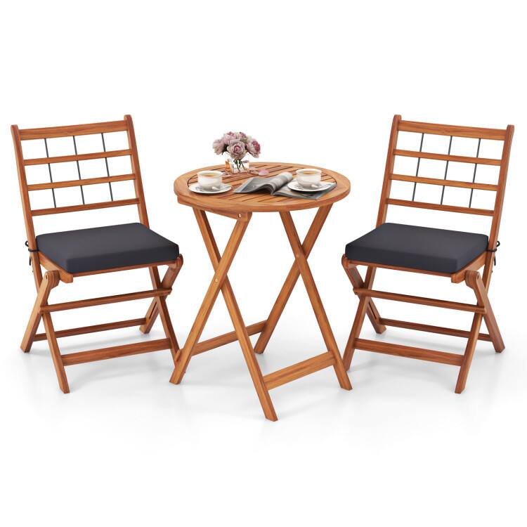 Front. SlickBlue - Outdoor 3-Piece Bistro Set with Acacia Wood Frame and Soft Cushions - Grey.