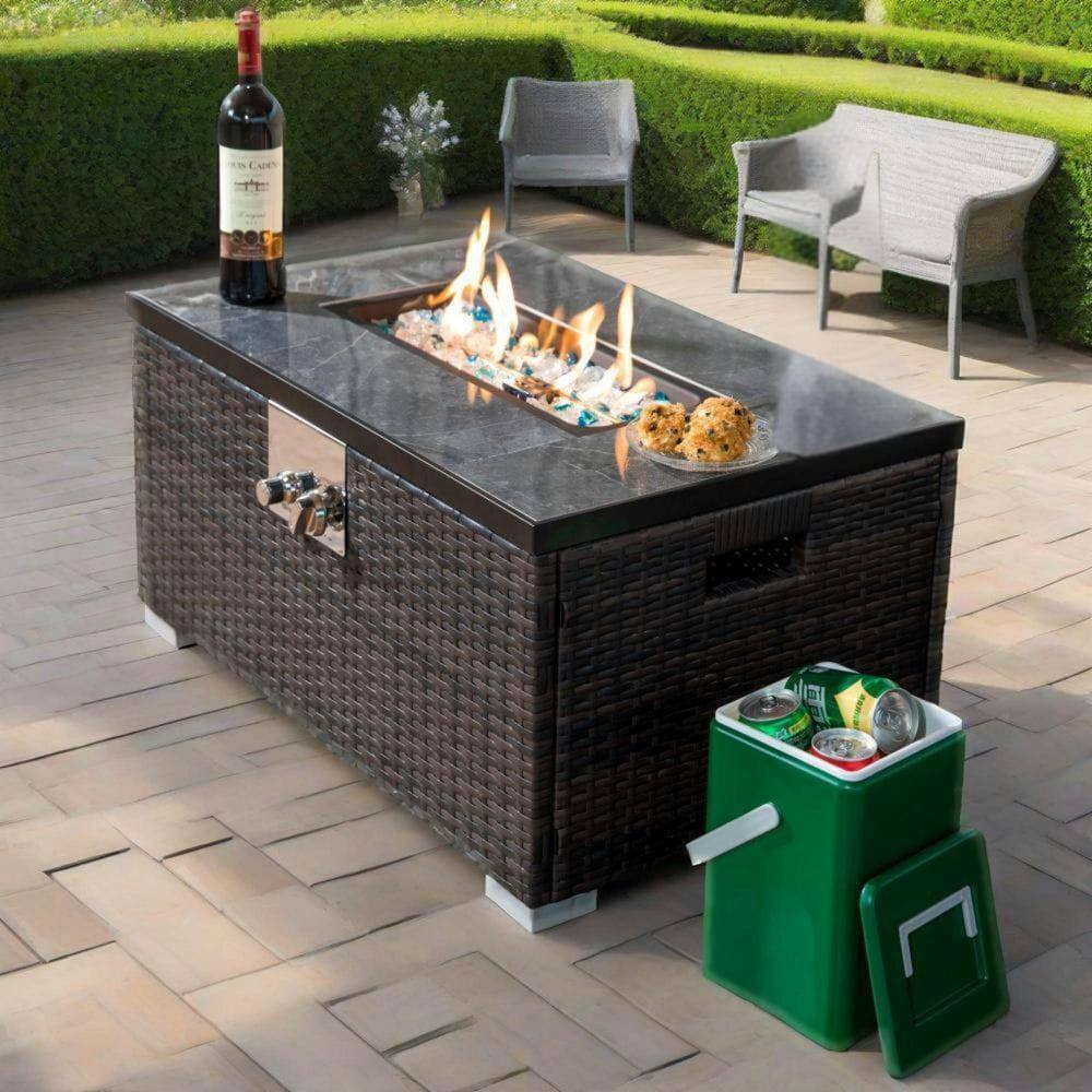 Alt View 9. Resenkos - 32" Propane Gas Fire Pit Table, 50000 BTU Rectangular Fire Pit, Tile Tabletop with Beautiful Wicker Base.