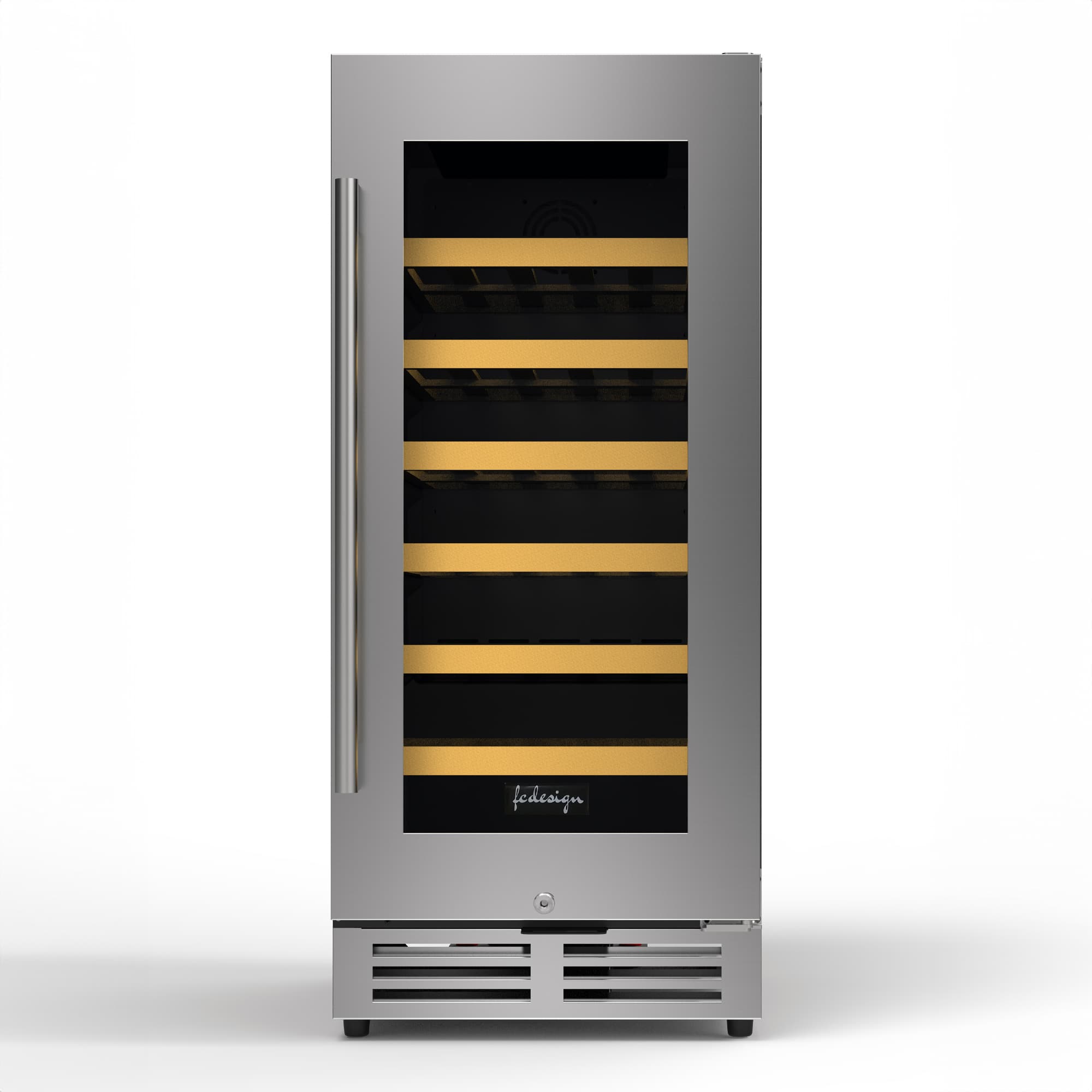 FC Design - 15 Inch Single Zone Wine Cooler - 33 Bottles Stainless Steel Wine Cellar With Lock - Silver