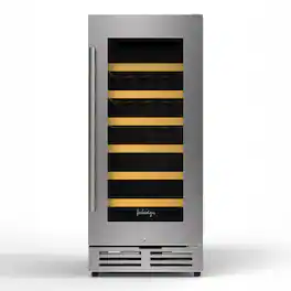 FC Design - 15 Inch Single Zone Wine Cooler - 33 Bottles Stainless Steel Wine Cellar With Lock - Silver