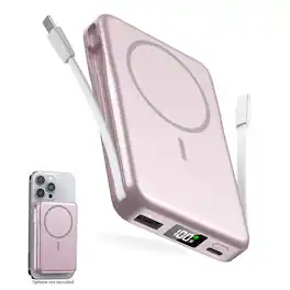 Trigiz - 10000mAh Magnetic Power Bank, 5-in-1 Built-in Cable, 20W Fast Charging for iPhone 13-17 & Samsung - Pink