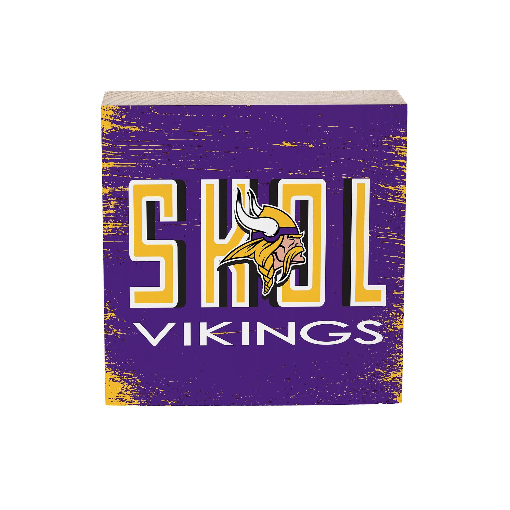 Evergreen Enterprises - Minnesota Vikings 6" Square Fan Chant Wood Block Shelf Sign - Multicolor