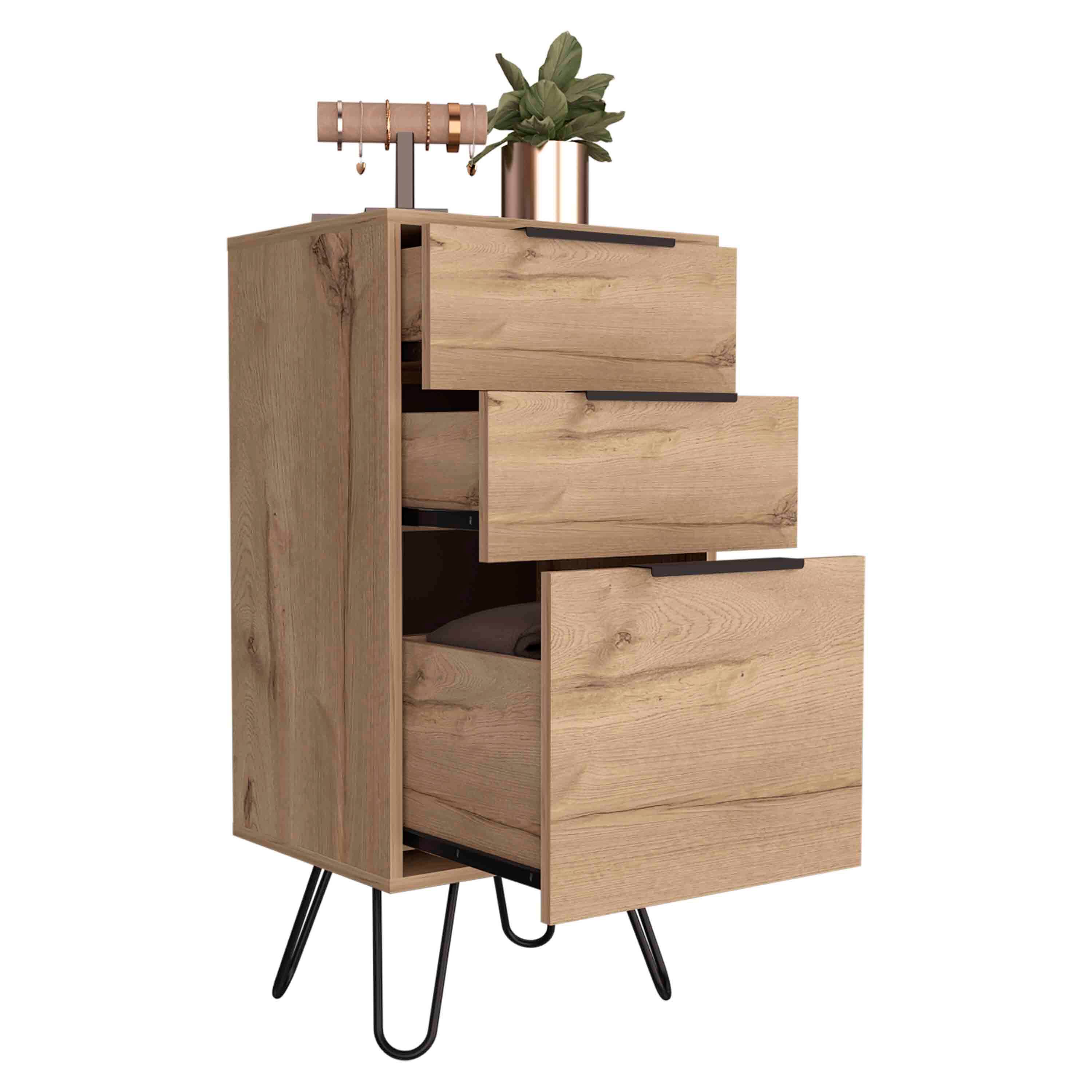 Alt View 2. TuHome - Augusta Light Dresser, Hairpin Legs, Superior Top,Three Drawers - Light Oak.