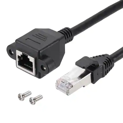 Front. Unique Bargains - Cat6 Extension Cable, RJ45 Male to Female Panel Mount, with Screws, for Router Modem PC Laptop Smart TV Printer - Black.