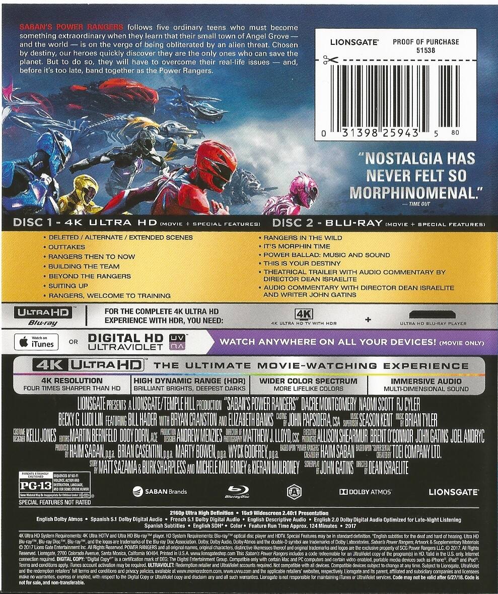 Alt View 1. Power Rangers   - 4K Blu-Ray.