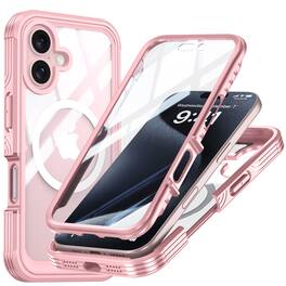 Dteck - 360 Full-Body Case for Apple iPhone 16 Plus with Built-in Screen Protector, Magnetic Rugged Shockproof Protective Cover - Pink
