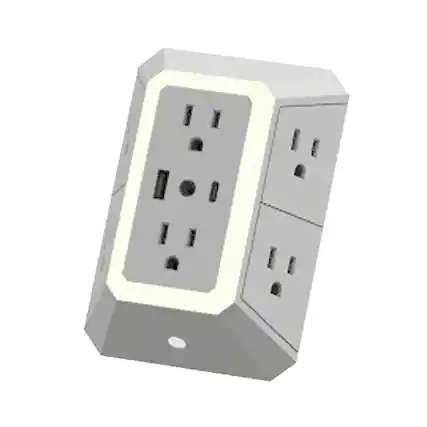 Front. Ciao Tech - 6-Outlet 2-USB Port 540J Surge Protector Wall Tap, Adjustable LED Night-Light, CPAZY00-026 - White.