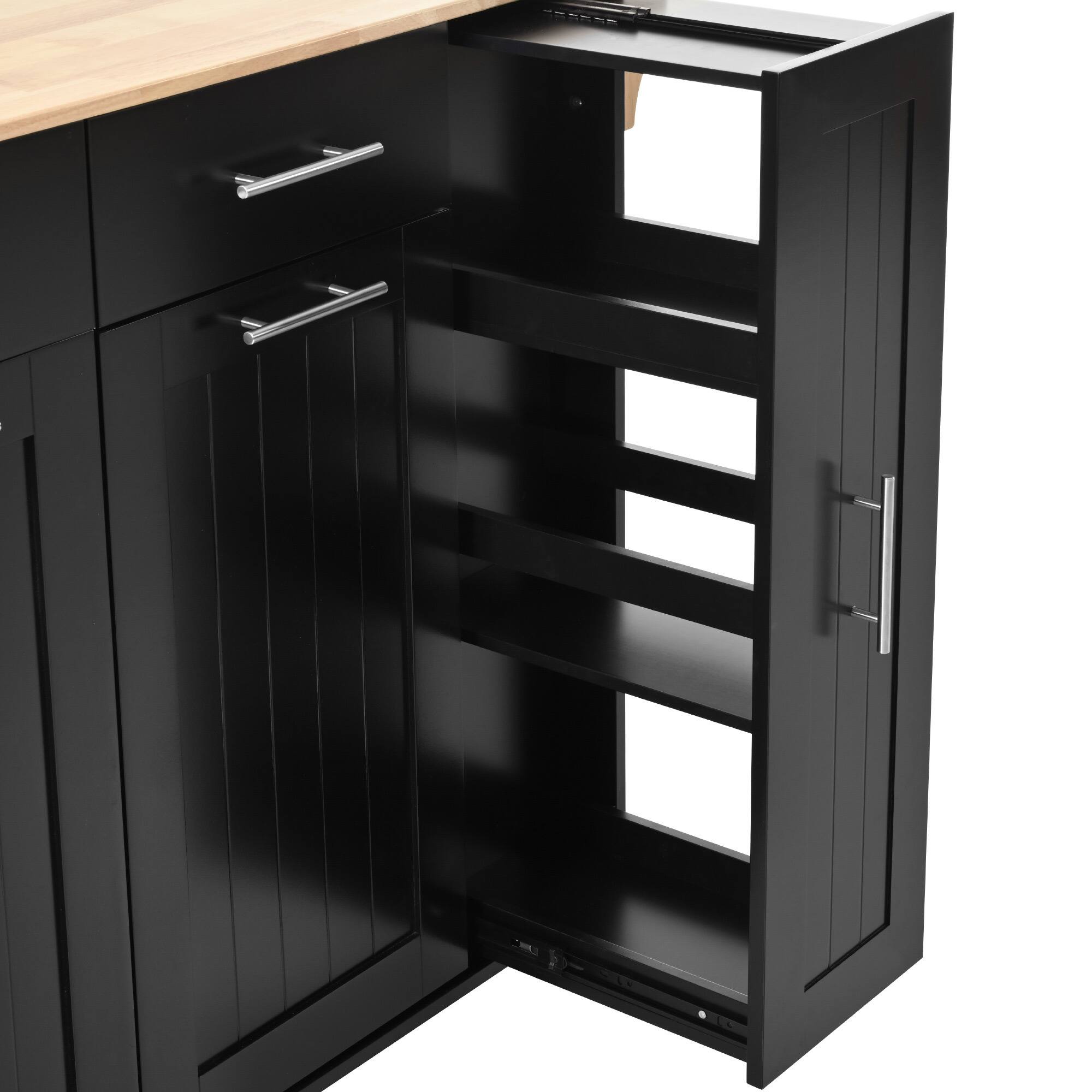 Alt View 6. Spaco - Spaco Rolling Kitchen Island Cart with 3 Tier Pull Out Organizer, 2 Drawers, Internal Storage, Towel Rack,Locking Wheels - Black.