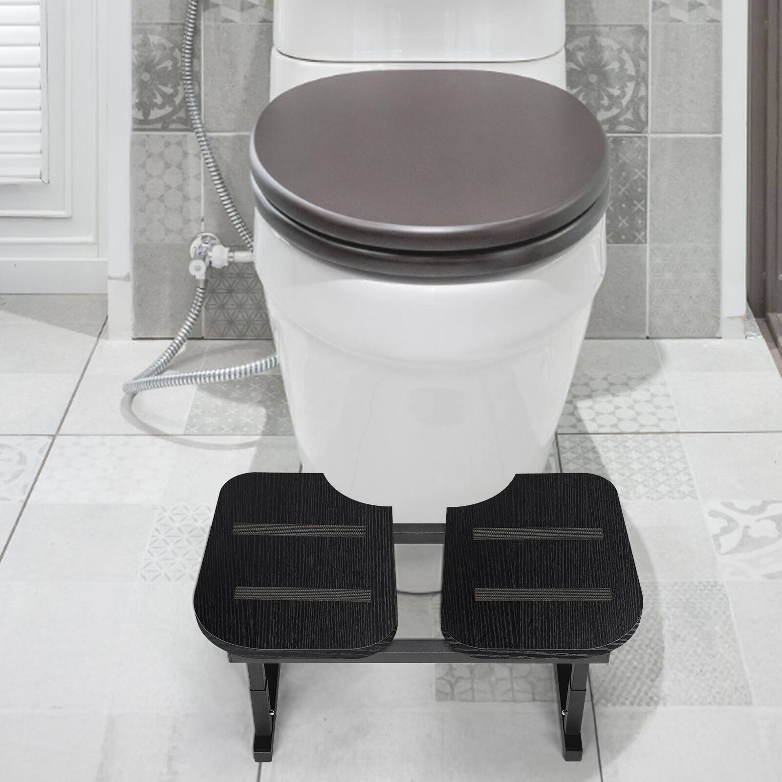 Back. Oumilen - Set of 2 Adjustable Toilet Foot Stools, Black - Black.