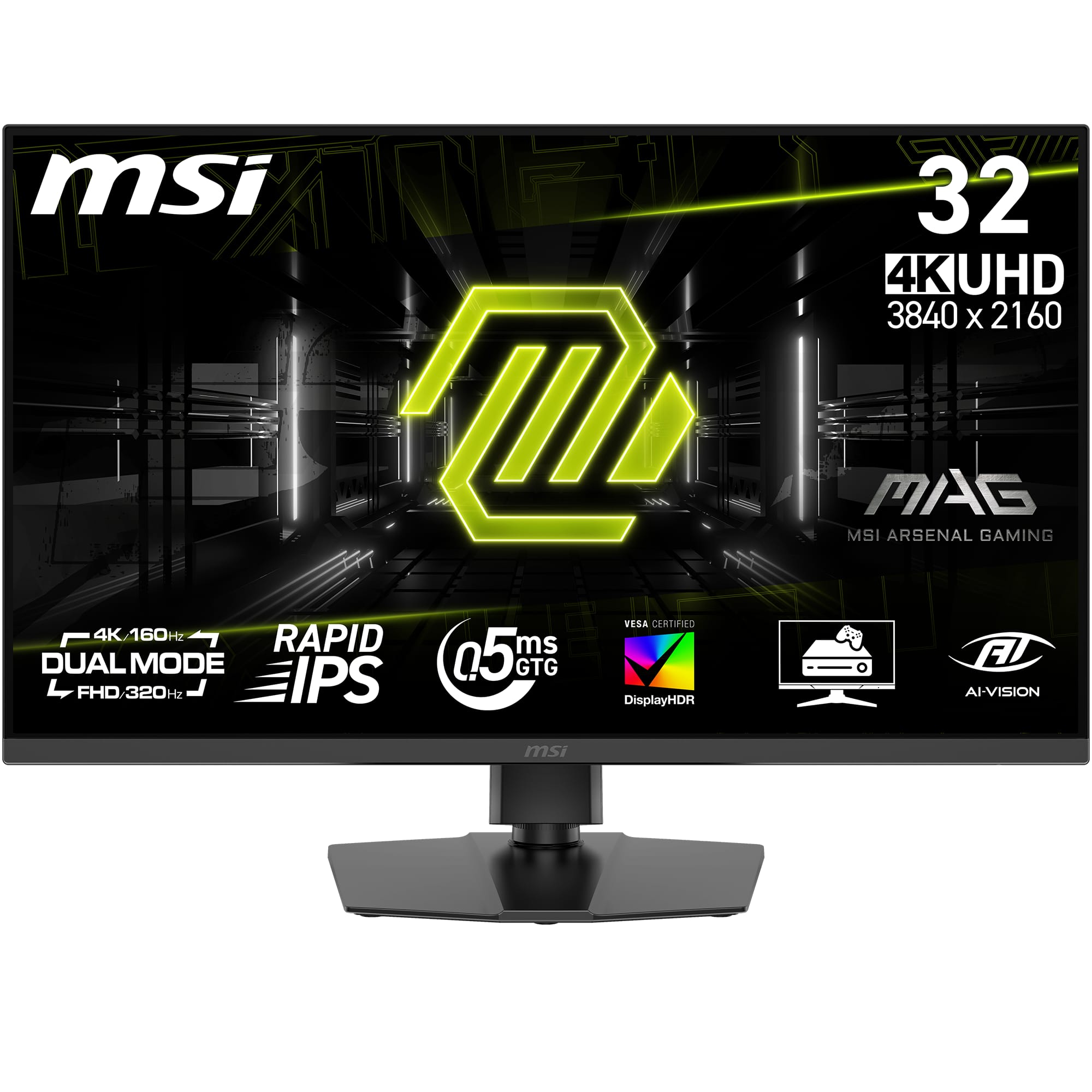 MSI - MAG 322URDF E16 31.5" UHD 160Hz/FHD 320Hz 0.5ms Adaptive Sync Gaming Monitor with HDR 400 (DisplayPort, HDMI) - Metallic Black - RGB