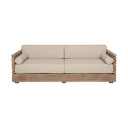 Armen Living - Vivid Outdoor Patio Sofa in Light Eucalyptus Wood with Olefin Cushions - Taupe