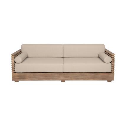 Front. Armen Living - Vivid Outdoor Patio Sofa in Light Eucalyptus Wood with Taupe Olefin Cushions - Taupe.