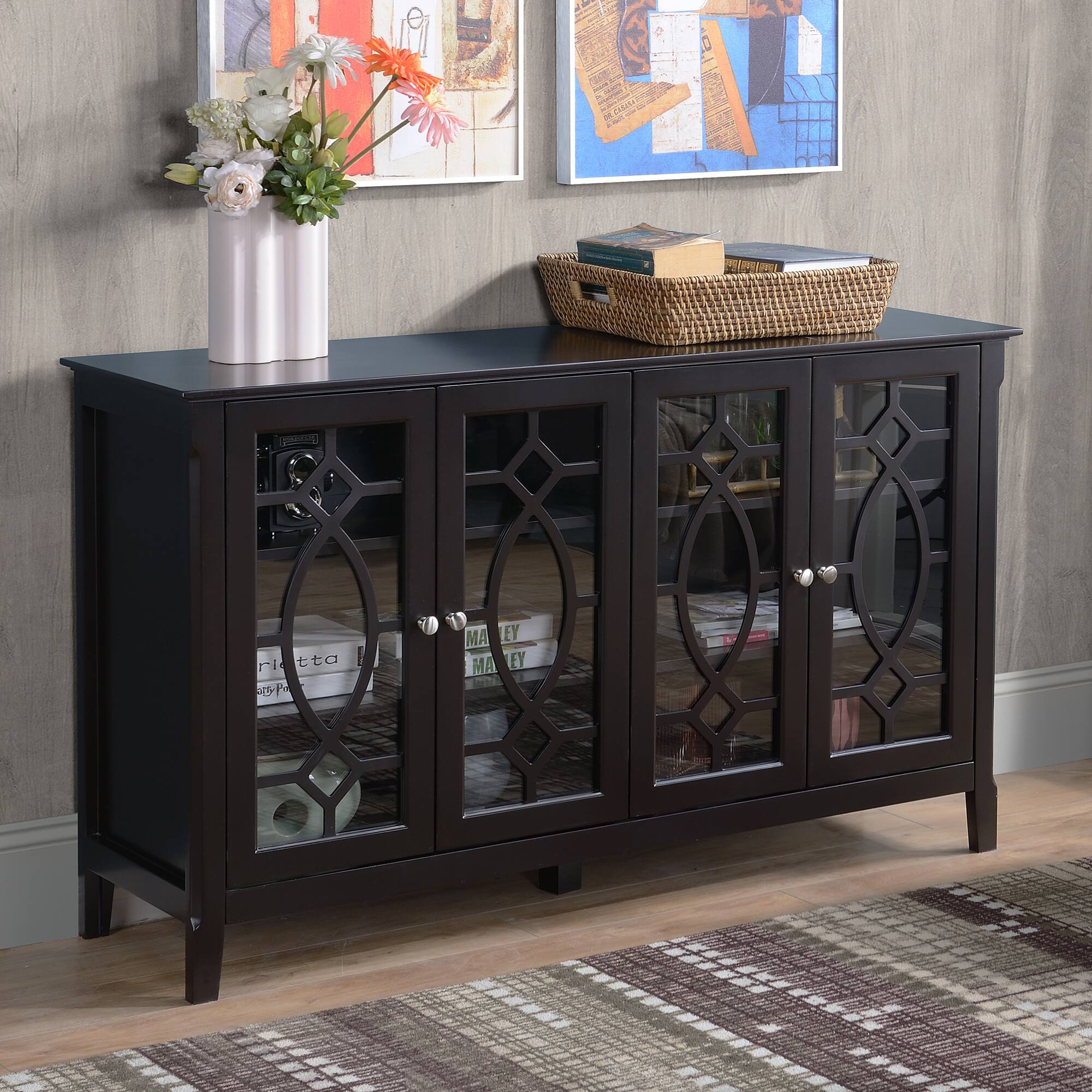 Angle. Homcom - Sideboard Buffet Cabinet, Kitchen Storage Cabinet, Glass Door Accent Cabinet with Adjustable Shelves - Coffee.