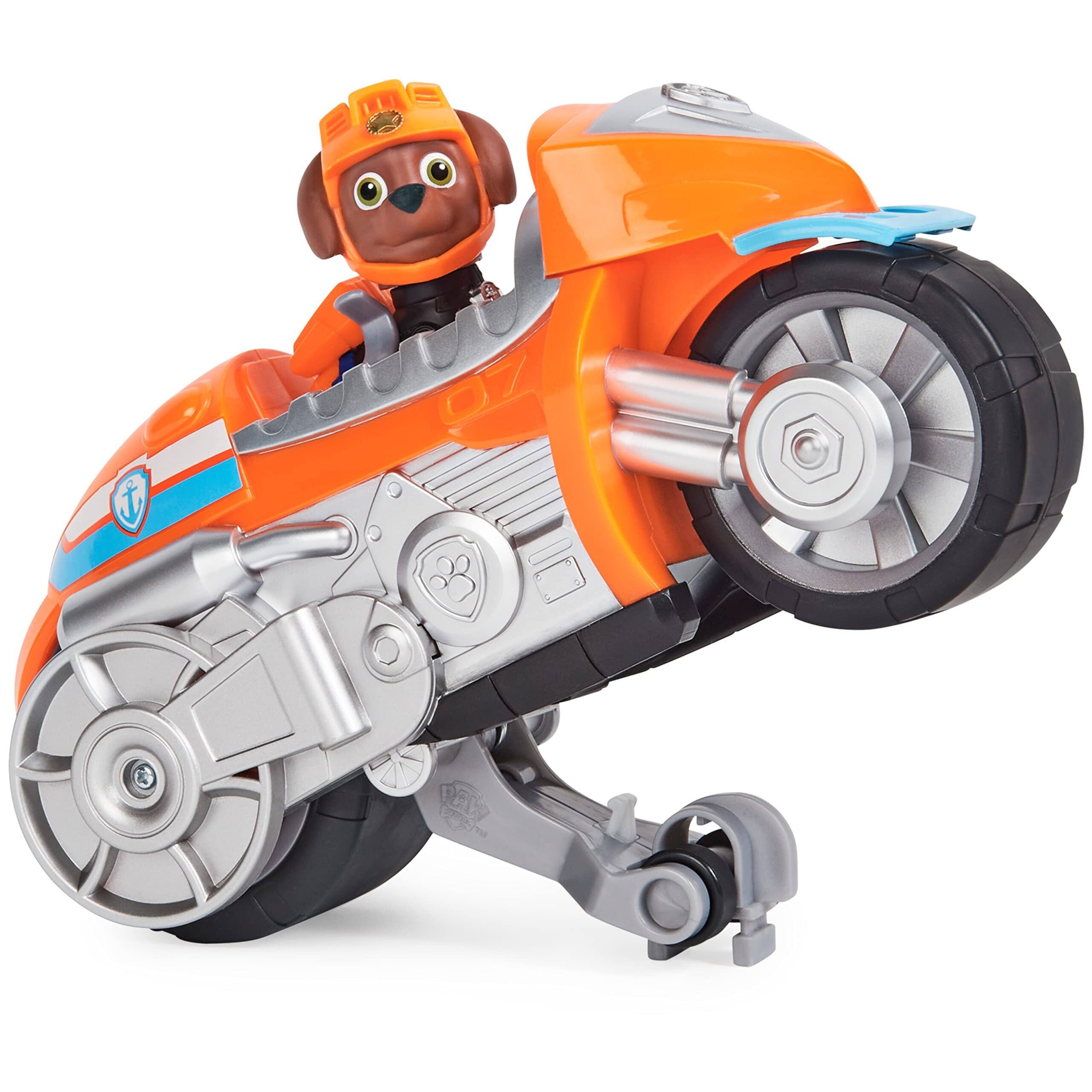 Alt View 1. Paw Patrol - Paw Patrol Zuma Deluxe Pull-Back Motorcycle Vehicle with Wheelie Feature and Toy Figure, Ages 3 and Up - Orange.