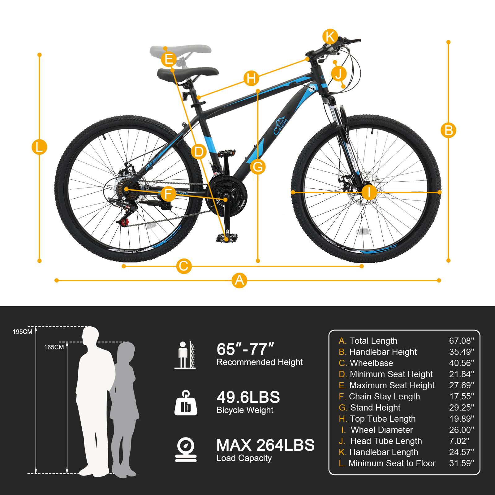 Alt View 4. Winado - Men & Women Mountain Bike with 21-Speed Adult Bikes, Double Disc Brake, Suspension Fork and High Carbon Steel Frame - Black&Blue.