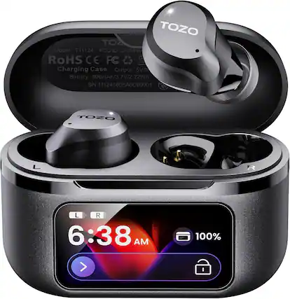 TOZO TOZ Model T11124 FCC ID: 2ASWH- RoHS CE FC Charging Case Output: 5V... Battery 600mAh/3.7V/2.22Wh SN:11124160EA6C00001
TOZO
R
L 6:38 AM
100%