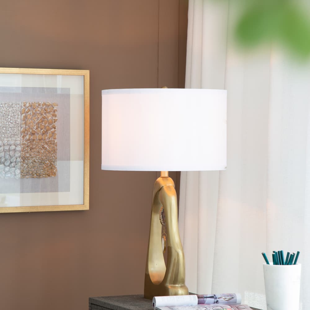 Alt View 4. Luckbyte - 16x27.5 Inch Gold Geode Shaped Table Lamp With White Drum Shade Assembly Required.