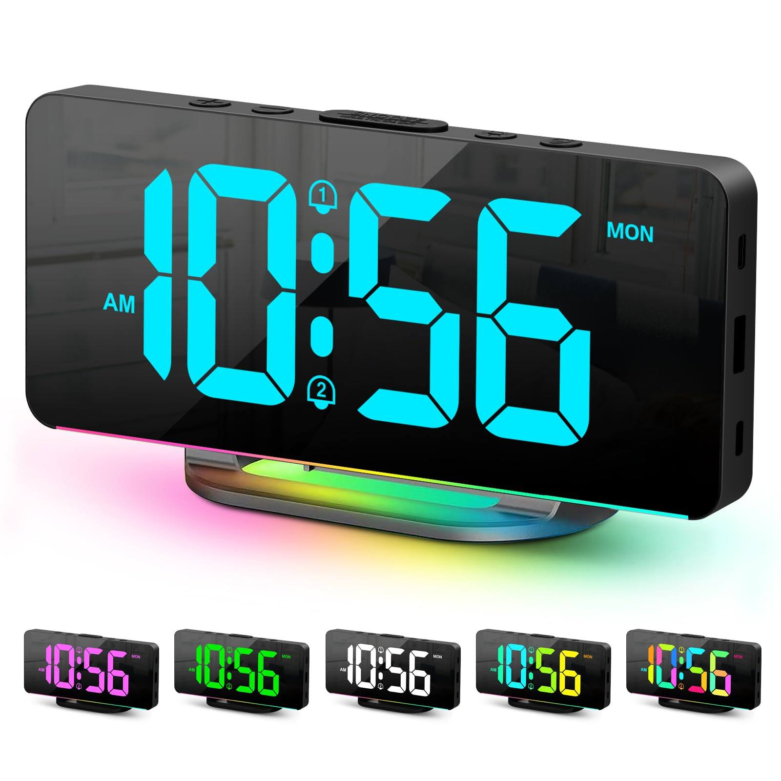 Front. Dazzed Corner - Digital Alarm Clock, Large LED Digital Clock,USB Charging Port - Black.