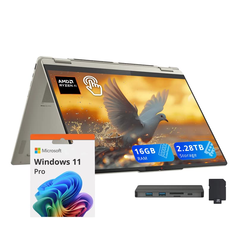 Lenovo - Yoga 7 16" Touch 2-in-1 Laptop,Ryzen AI 7 350,16GB RAM,2TB+288GB Dock Set,Backlit Keyboard,Win 11 Pro - Seashell