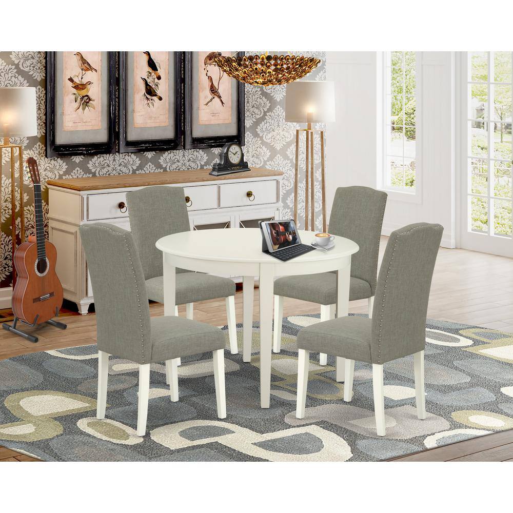 Left. East West Furniture - Dining Room Set Linen White - Brown.