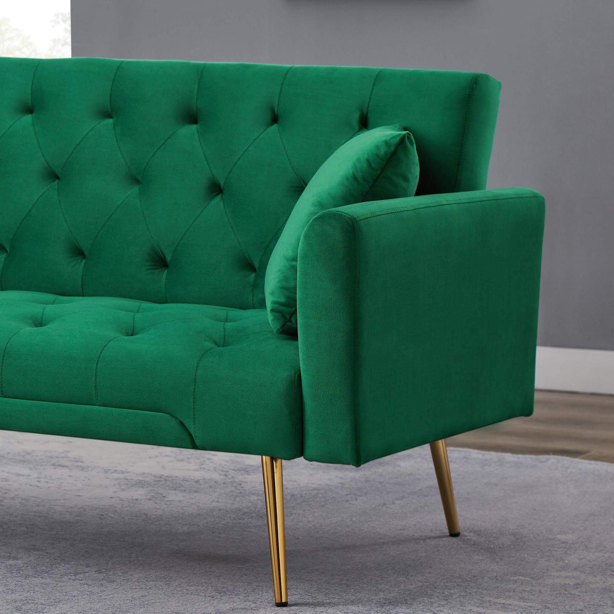 Alt View 6. Meqiodas - Convertible Sofa Bed Modern Futon Set, Velvet Foldable Reclining Loveseat, Three Adjustment Angles, Easy Assembly - GREEN.