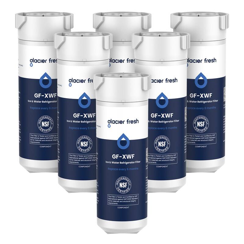 alacier fresh  
lacier fres  
lacier fresh  
alacier fre  
acier fresh  

GF-XWF Ice & Water Refrigerator Filter  
Replace every 6 months  
CONTAINS NSF CERTIFIED  
This Filter Tested and Certified against NSFANS materials and structural requirements COMPONENT  

GF-XWF Ice & Water Refrigerator Filter  
alacier fresh  
Replace every 5 mon  
SUGARESSERVITY NSF SERVIER  
Tested and Certified GF-XWF against NSFANS hr materials and aptriemends ice & Water Refrigerator Filter COMPONENT  
Replace every 6 months CONTEMERICS NSF CERTIFIED Filter  
Tested and Certified by X3 against ANG Standard materials and structural integrity  

GF-XWF Water Refrigerator Filter  
eplace every 6 months CONTERNATION NSF CERTATED 10  
Tested and Certified by NSF against SFANS Standard and structural integrity COMPONENT  

GF-XWF Water Refrigerator Filter  
place every 6 months COLLENATED NSF CERTIFIED e  
Tested and Certified against AND Standard and structural interity COMPONENT  

COMPONENT
