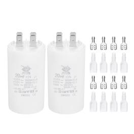 Unique Bargains - 2pcs 20uF CBB60 Run Capacitor, AC 450V 4 Pin Double Insert with Sheath Spring for Motor Start - White